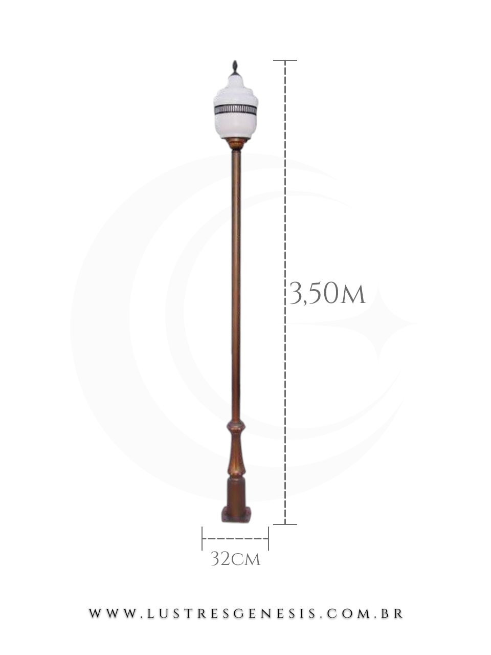 Poste de Jardim Colonial Clássico 3,50m com Globo Branco para Jardim Fachada Área Externa Garagem Piscina